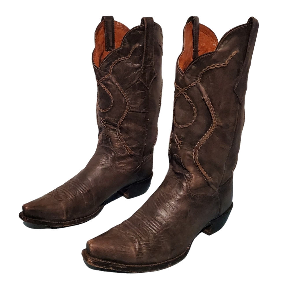 Vintage Dan Post Gray Leather Stitched Cowboy Western Boots Men's Size 9.5D - Picture 3 of 10